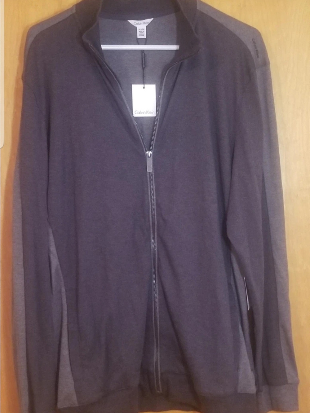 Calvin Klein Black & Gray Zip Up Hoodles Cardigan Track  Sweater Unisex XL